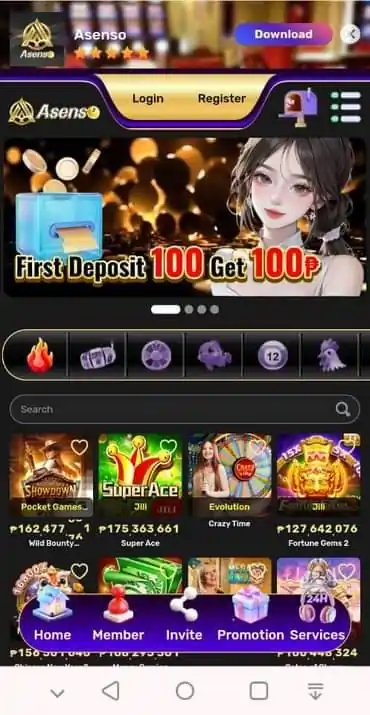 Asenso Casino Mobile Interface