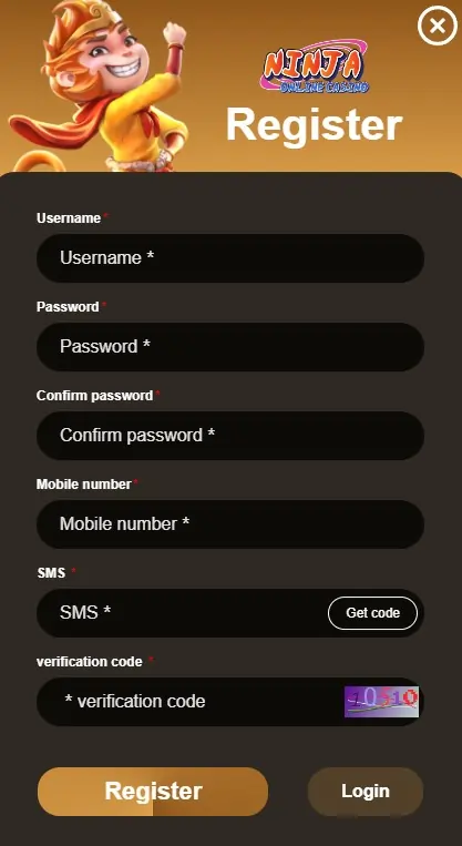 NINJA CASINO REGISTER PAGE