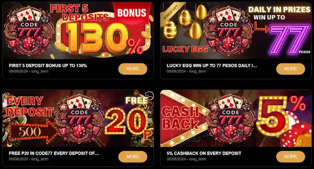 CODE777 BONUSES & PROMOTIONS