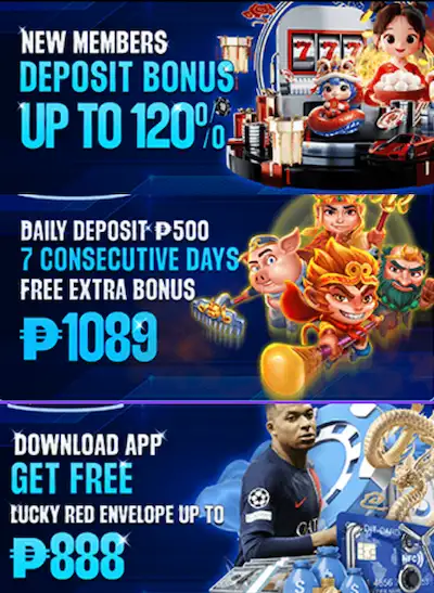 lucky red envelope free up to ₱888, payment bonus up to 120% and 7 consecutive days reward ₱1089