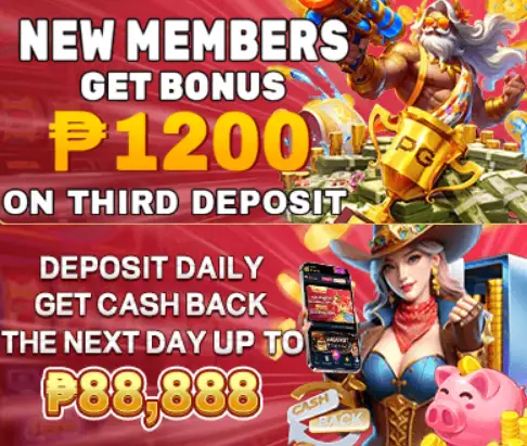New Member free 1200 on third payment, daily payment get cash back up to 88,888